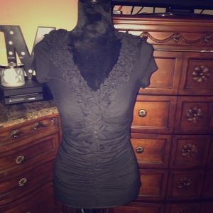 Black stretchy v-neck tee